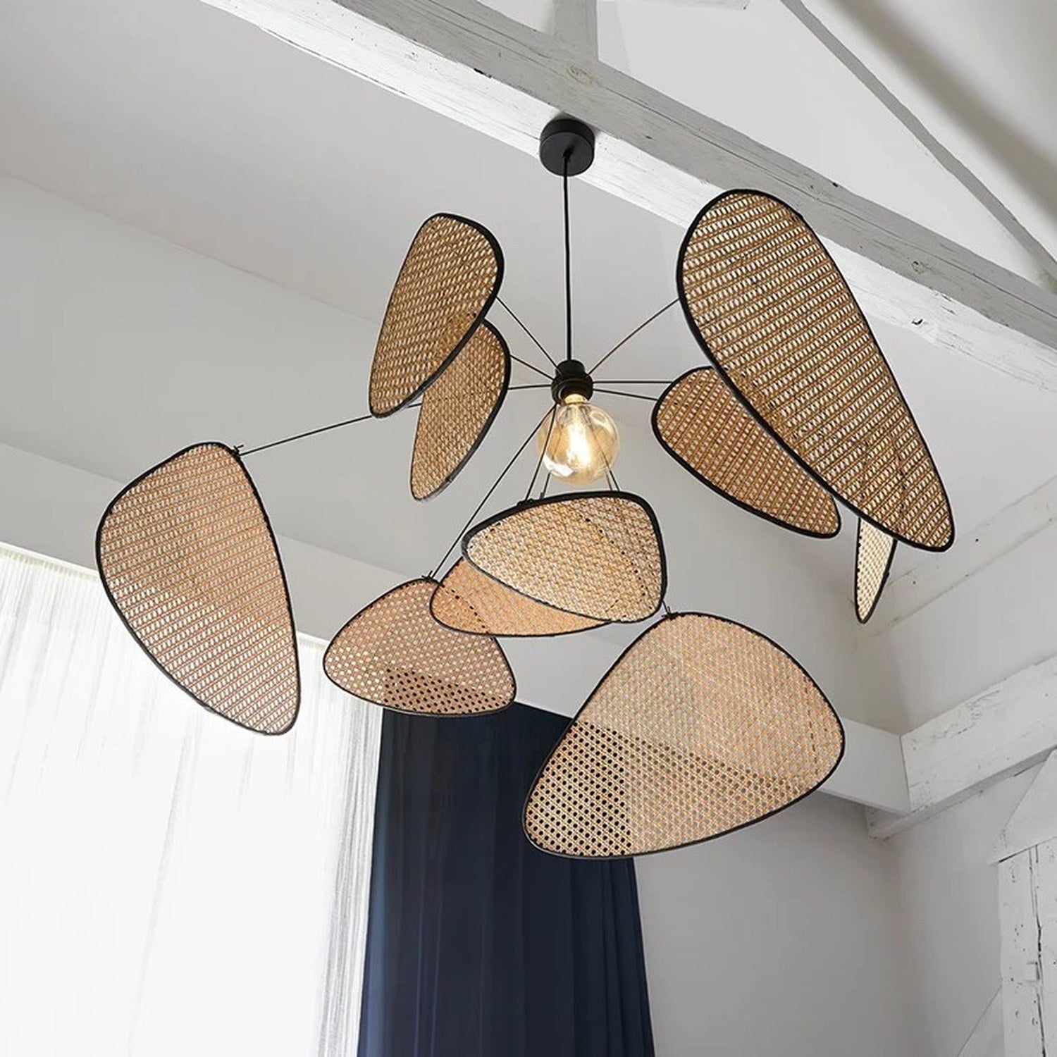 Lustre rotin suspension bohème vue 0