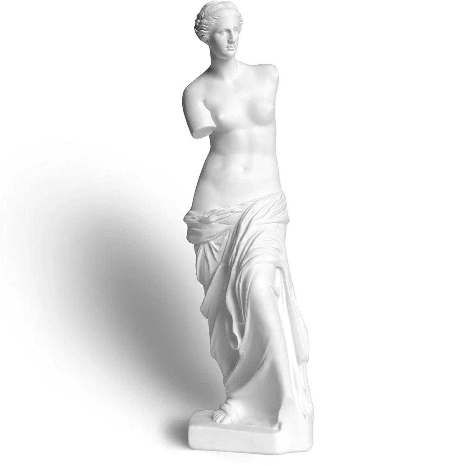 Figurine Vénus de Milo en résine blanche vue de trois quarts sur fond blanc