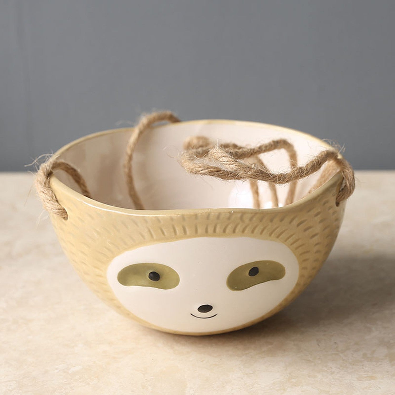 Pot suspendu céramique animaux couleurs gris jaune