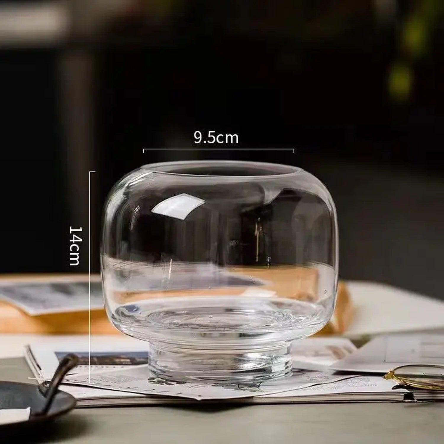 Vase bulle transparent taille S - 9.5cm × 14cm - vue avec dimensions