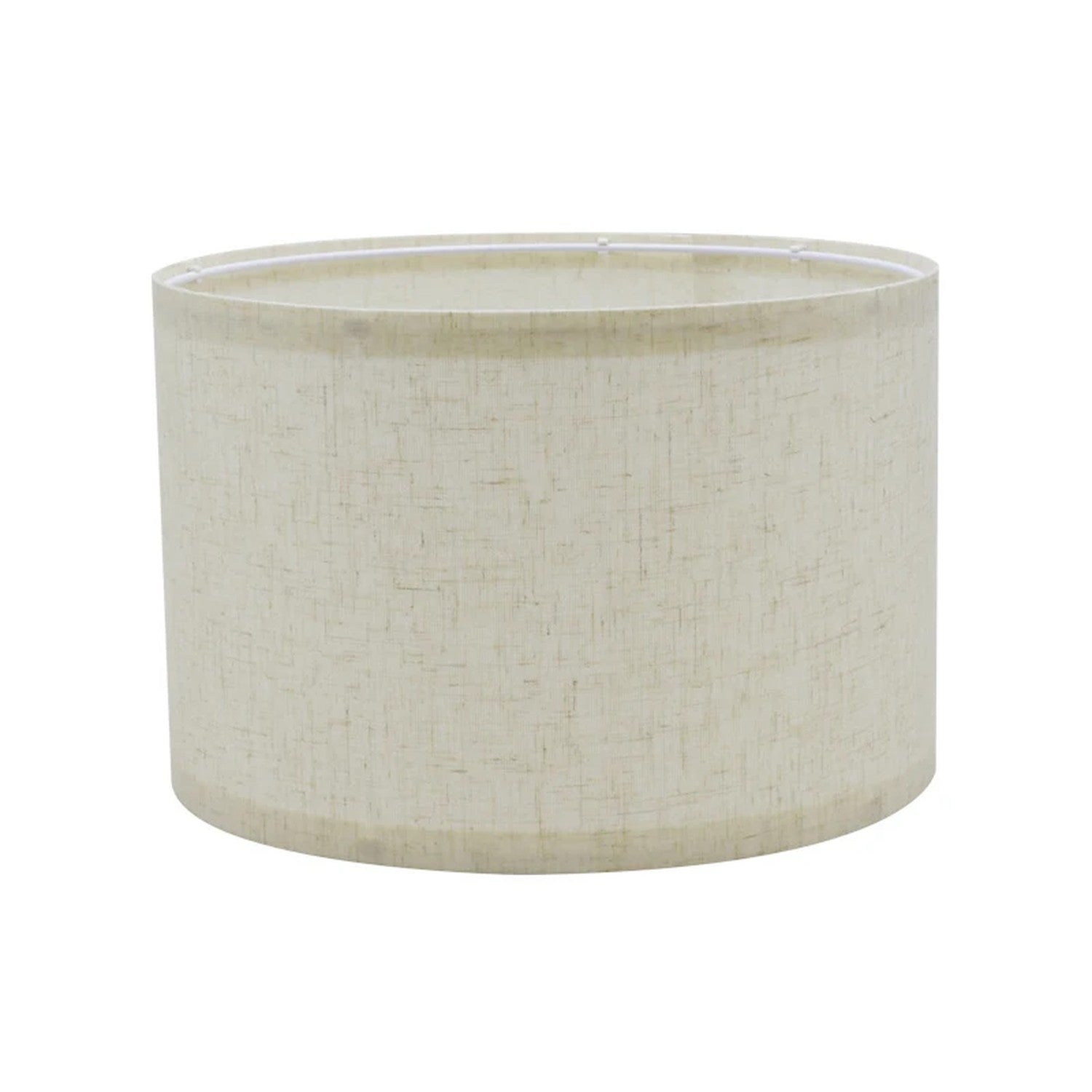 Abat-jour cylindrique en lin beige vue de face sur fond blanc