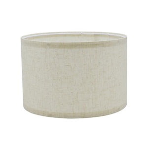 Abat-jour cylindrique en lin beige vue de face sur fond blanc