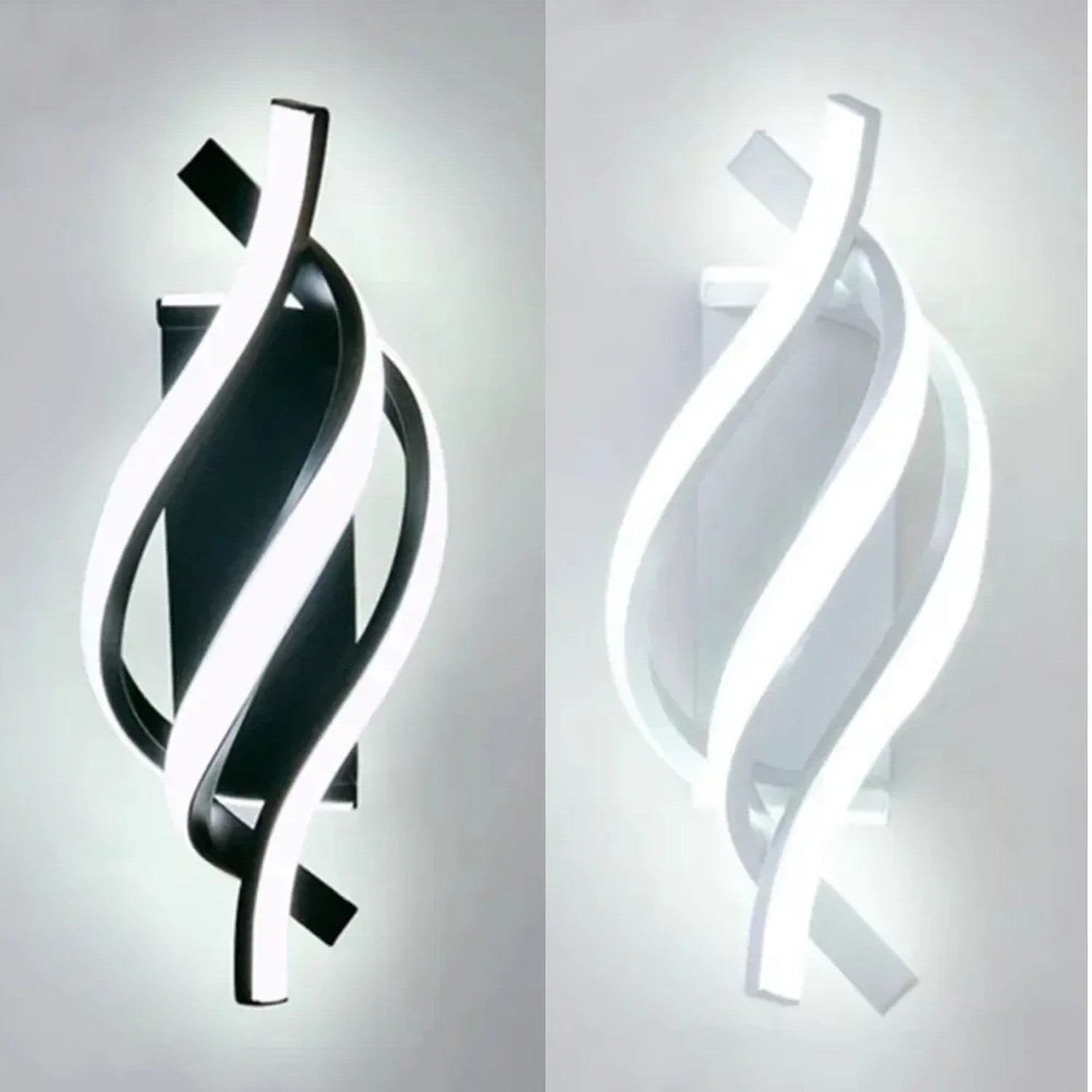 Applique murale LED spirale disponible en noir et blanc côte à côte