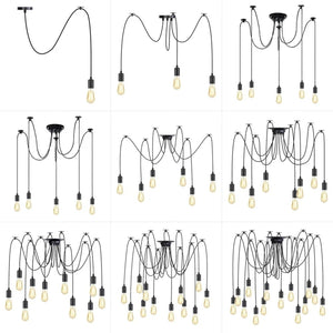 Lustre araignée industriel vintage différentes configurations de 1 à 9 têtes fond blanc