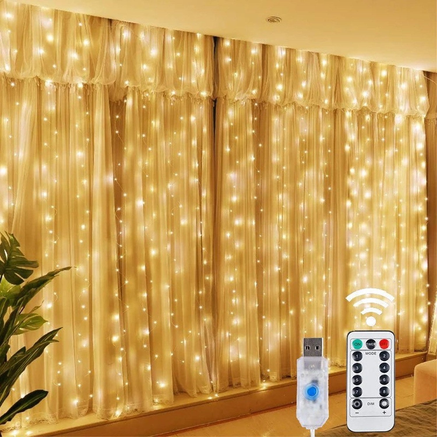 Rideau lumineux LED 8 modes télécommande USB décoration