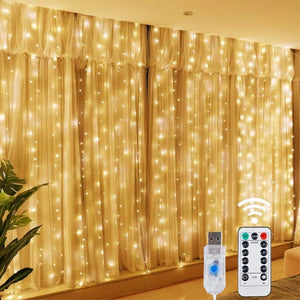 Rideau lumineux LED 8 modes télécommande USB décoration