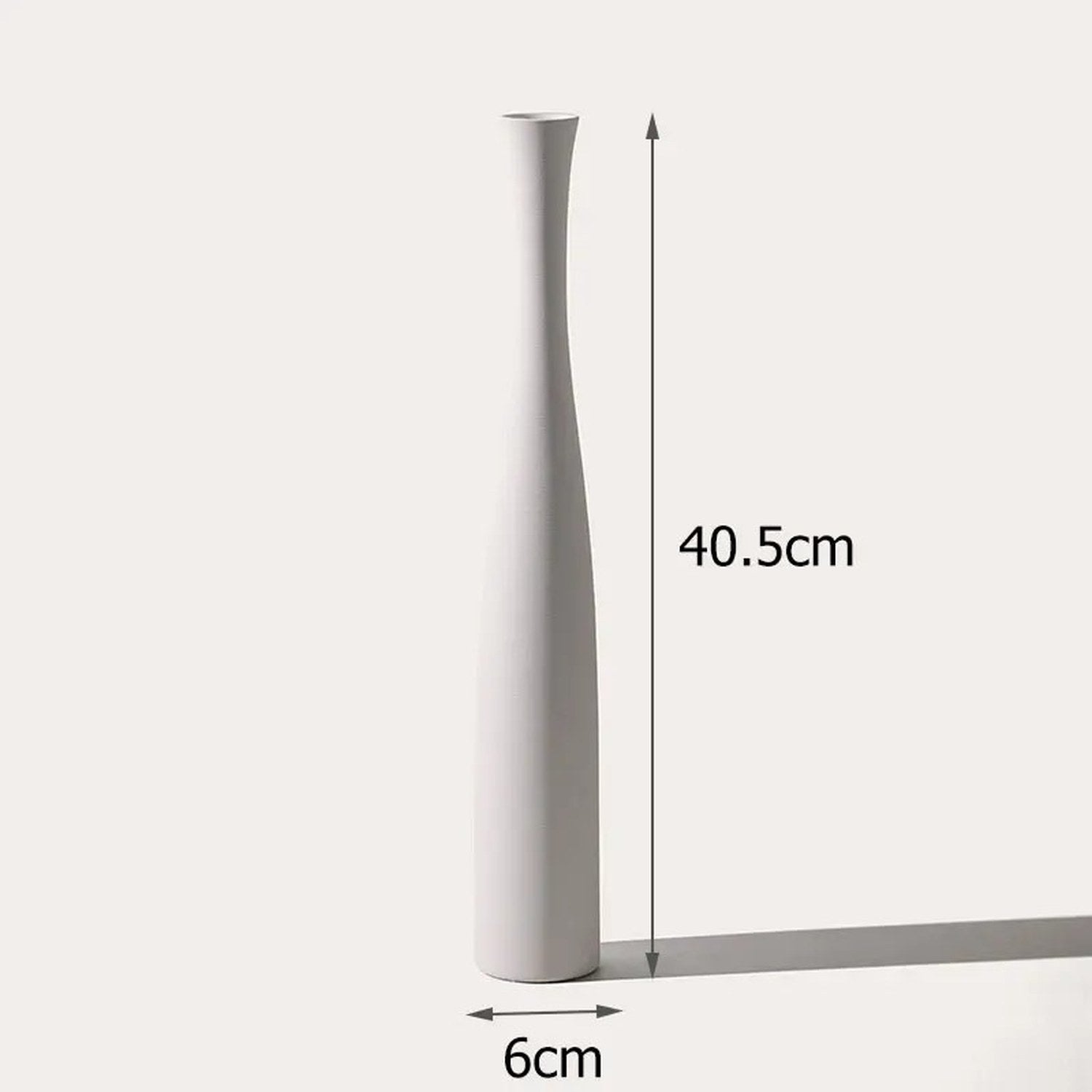 Dimensions vase soliflore blanc céramique 40,5 cm hauteur 6 cm diamètre