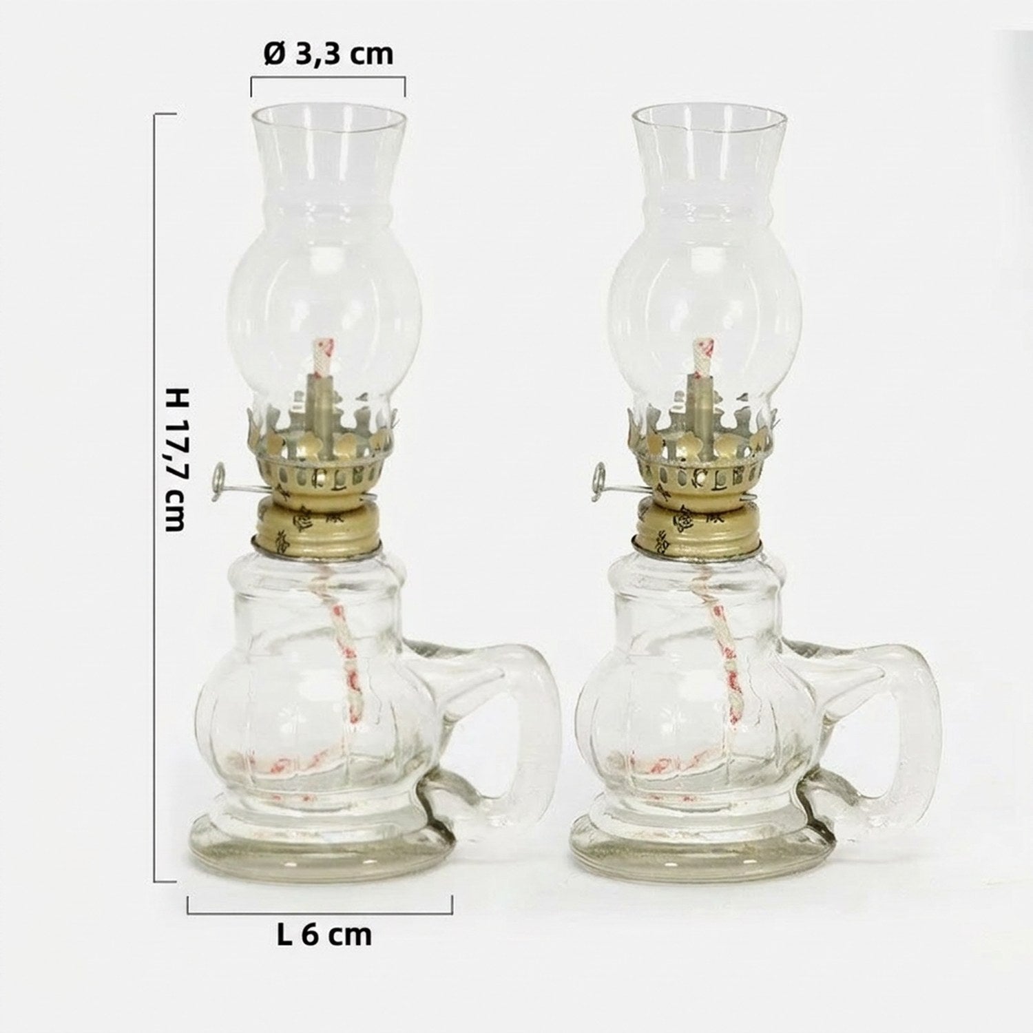 Schéma des dimensions de la lampe à pétrole hauteur 17,7 cm