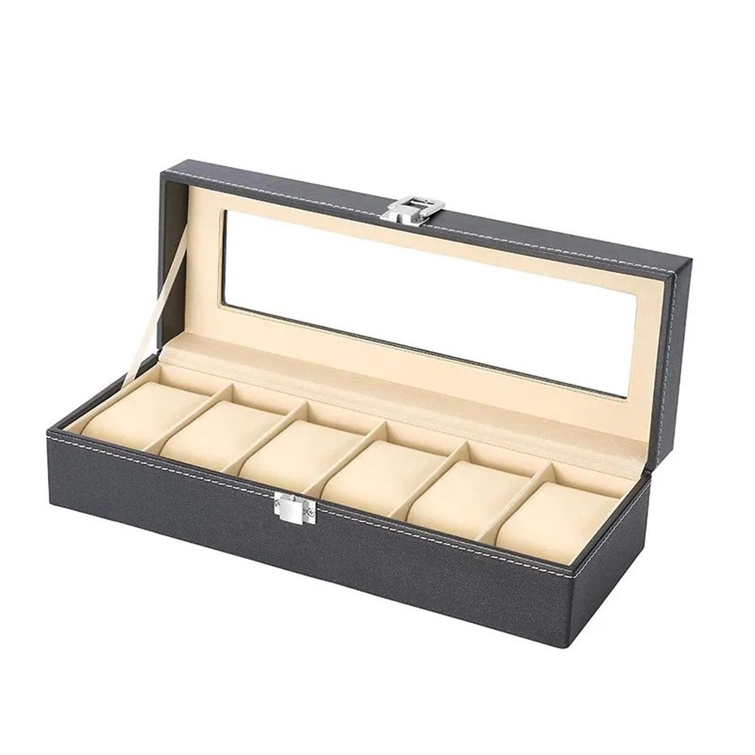 Coffret à montres 6 emplacements cuir noir vue 1
