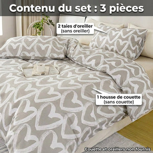 Contenu du set housse de couette avec explication des trois pieces