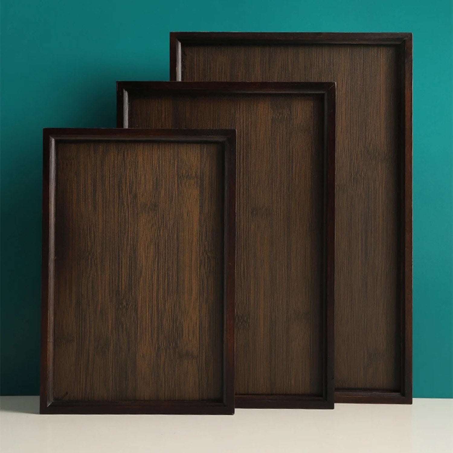 Plateau de service bambou fond turquoise 3 formats