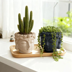Bouddha pot de fleur en résine effet pierre disponible en deux coloris