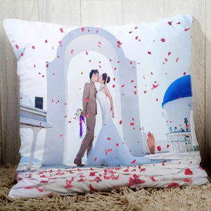 Exemple de photo de mariage imprimée sur une housse de coussin personnalisée