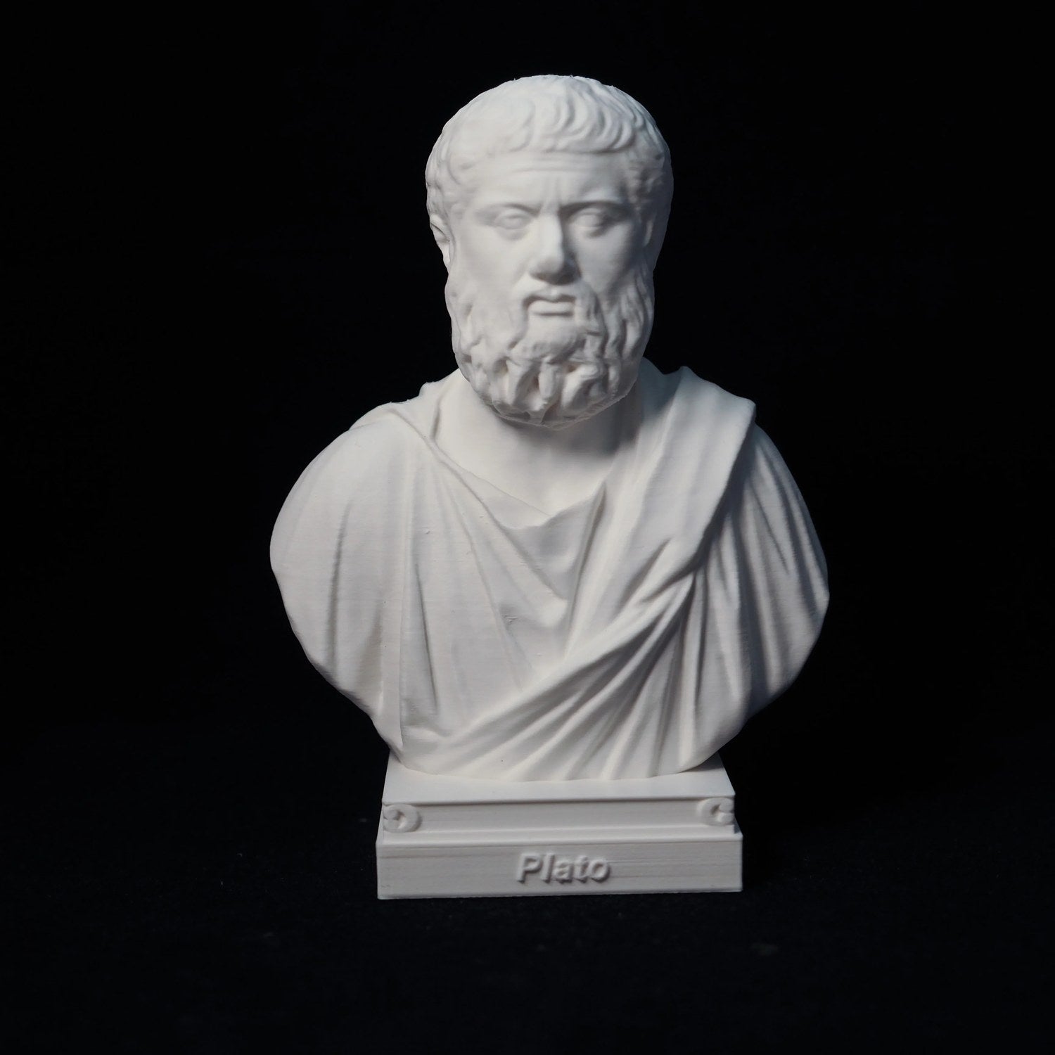 Vue de face du buste de Platon blanc sculpture impression 3D