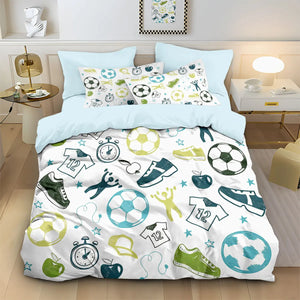 Parure de lit football enfant 3 pièces housse de couette taie gros plan sur les details et finitions