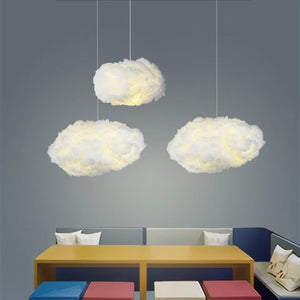 Suspension nuage LED blanche fond neutre