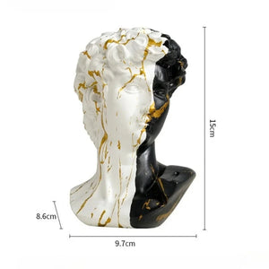 Schéma de dimensions du buste David 15 cm hauteur 9,7 cm largeur 8,6 cm