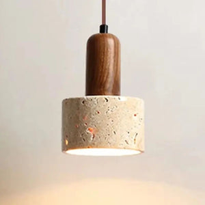Suspension en pierre travertin allumée lumière chaude