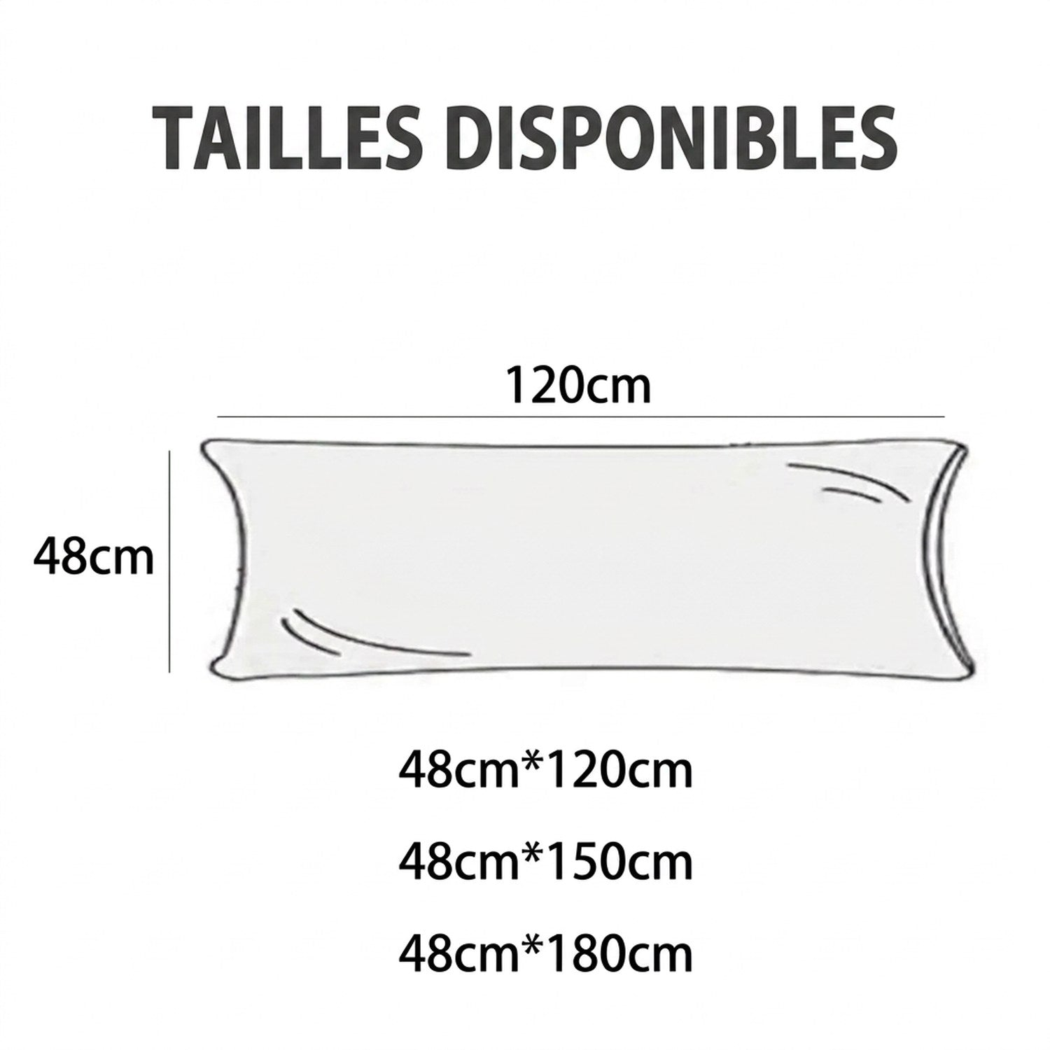 Tailles disponibles du traversin en peluche 120 150 et 180 cm