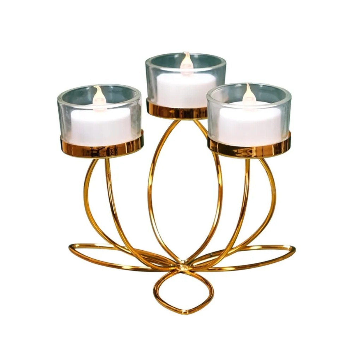 Bougeoir 3 bras lotus doré sur fond blanc