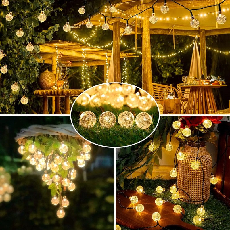 Guirlande LED solaire boules cristal jardin décoration