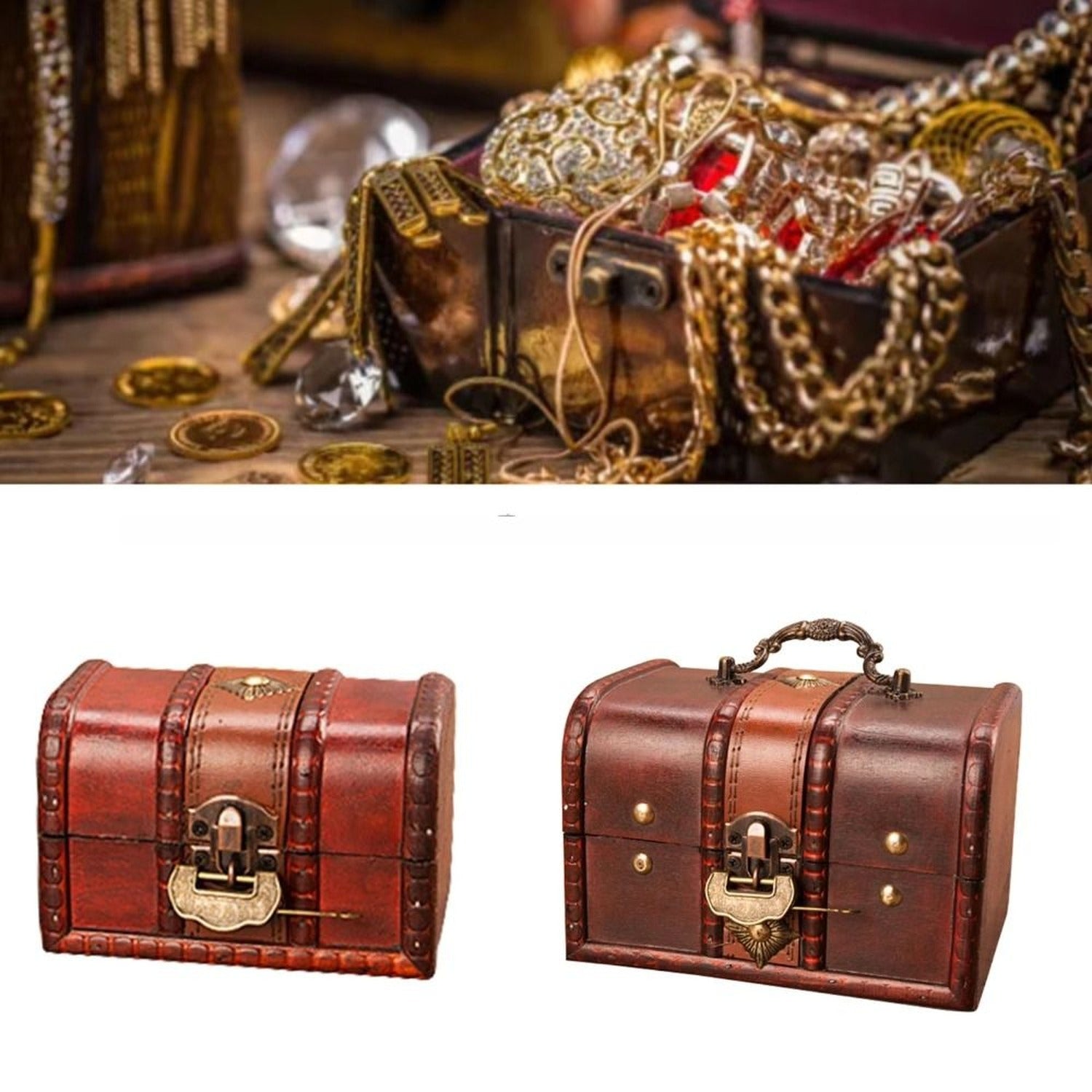 Coffret à bijoux antique vintage bois métal - vue 3