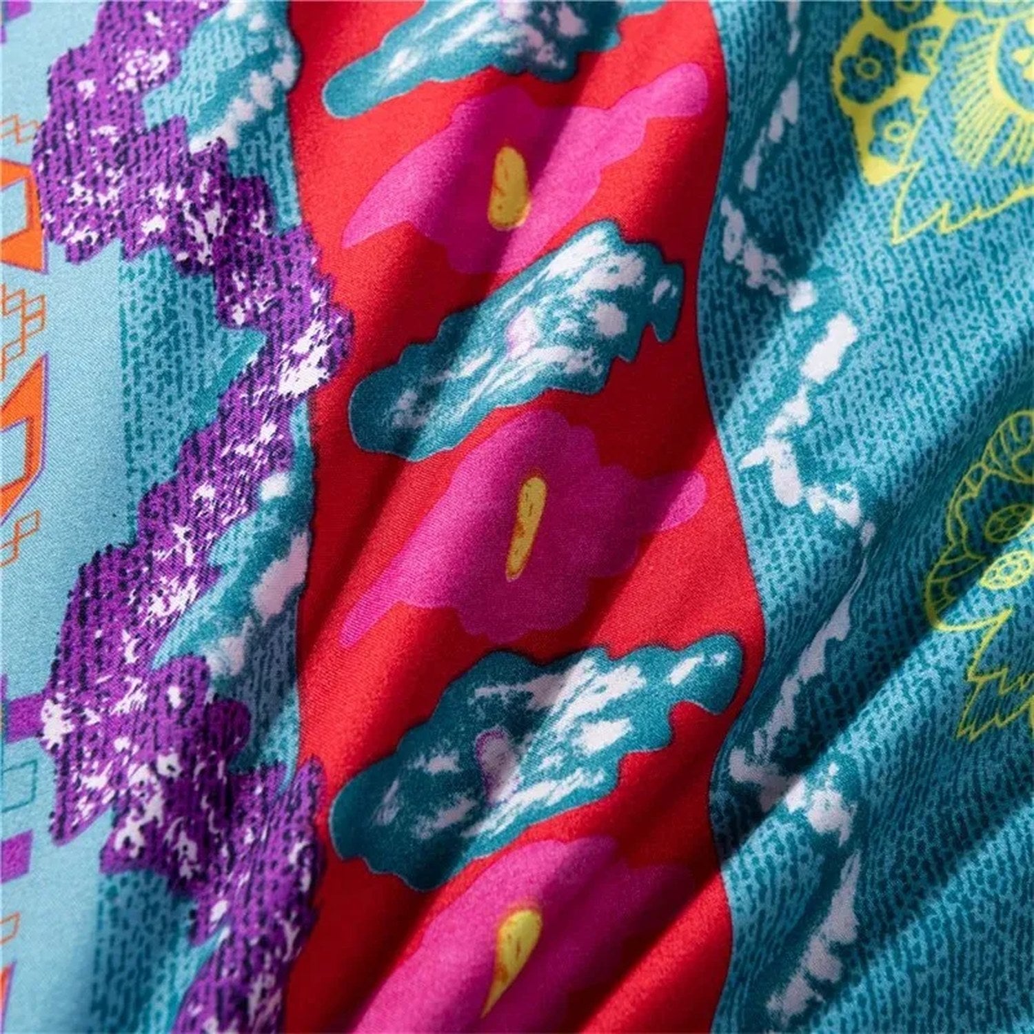 Gros plan sur les motifs mandala colorés du tissu bohème