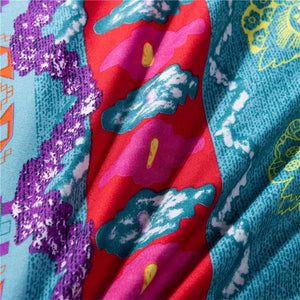 Gros plan sur les motifs mandala colorés du tissu bohème