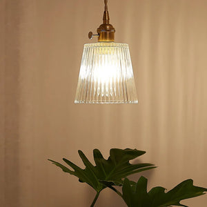 Suspension verre strié transparent laiton doré vintage E27 — vue 3
