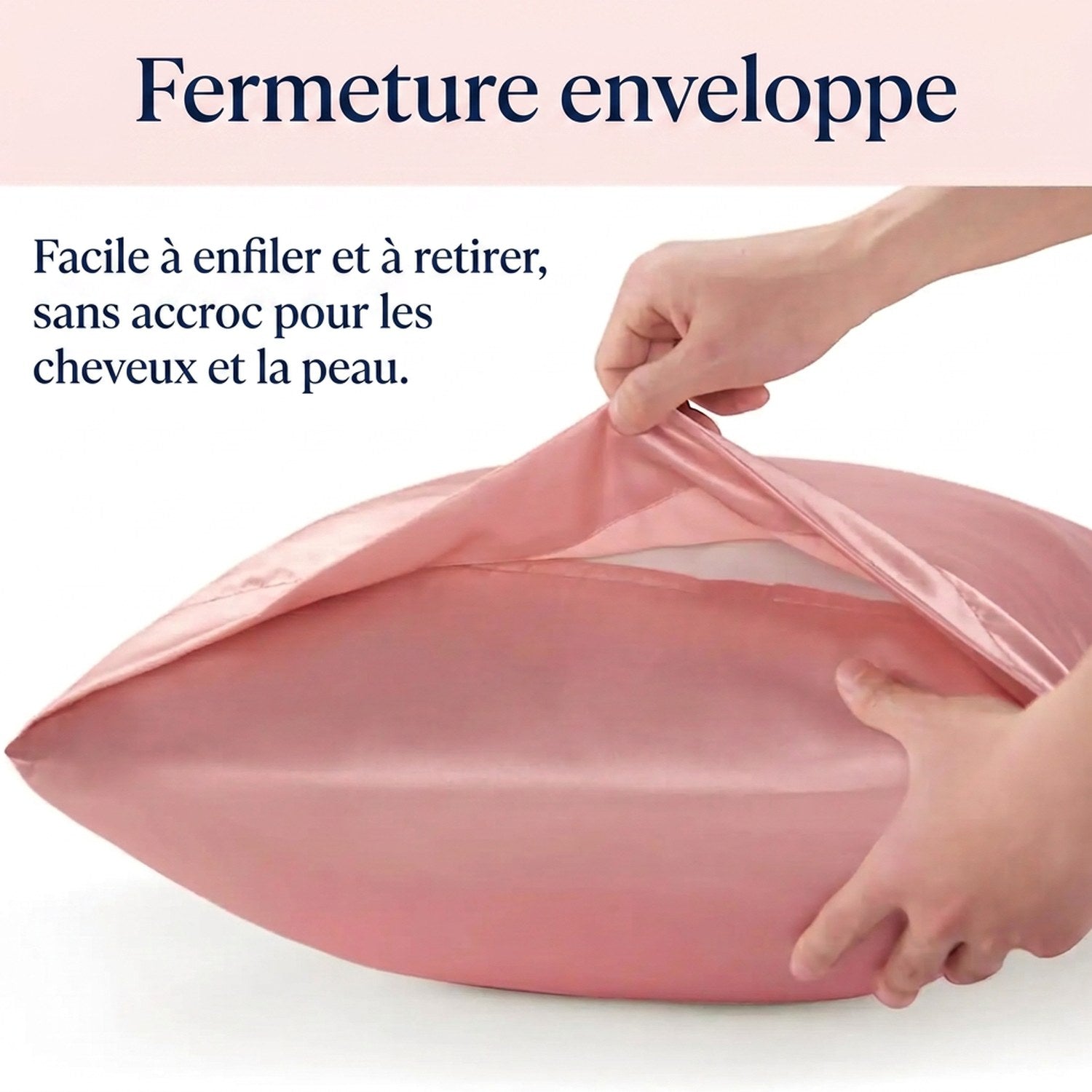Schéma illustrant la fermeture enveloppe facile à enfiler de la taie d'oreiller