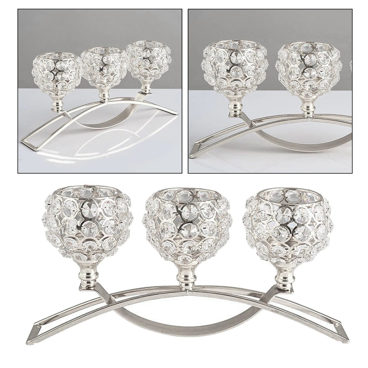 Détail des trois vasques en cristal du chandelier argenté