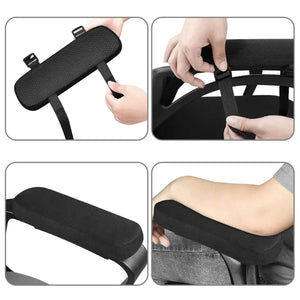 Étapes de fixation du coussinet sur l'accoudoir d'une chaise