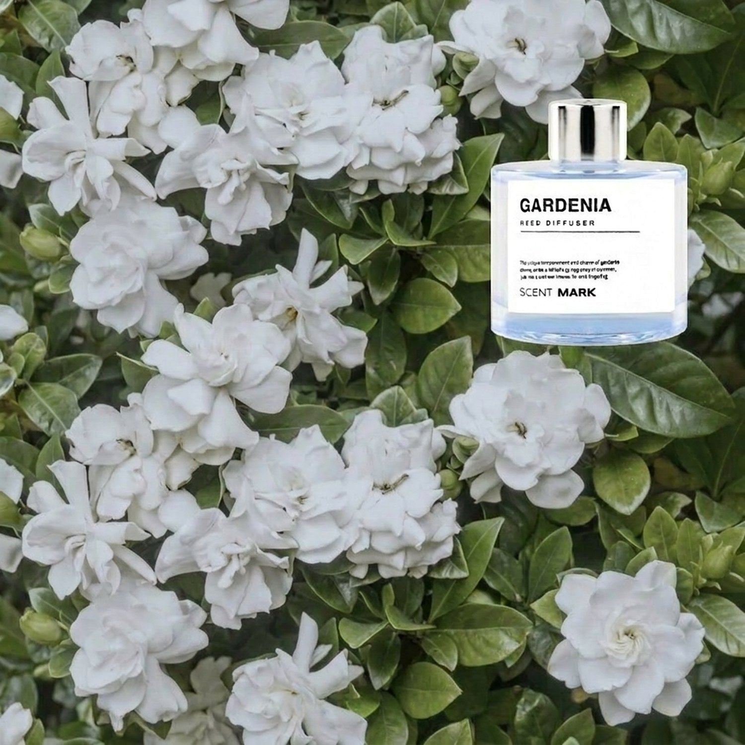 Diffuseur de parfum Gardenia sur fond de fleurs blanches décoration naturelle