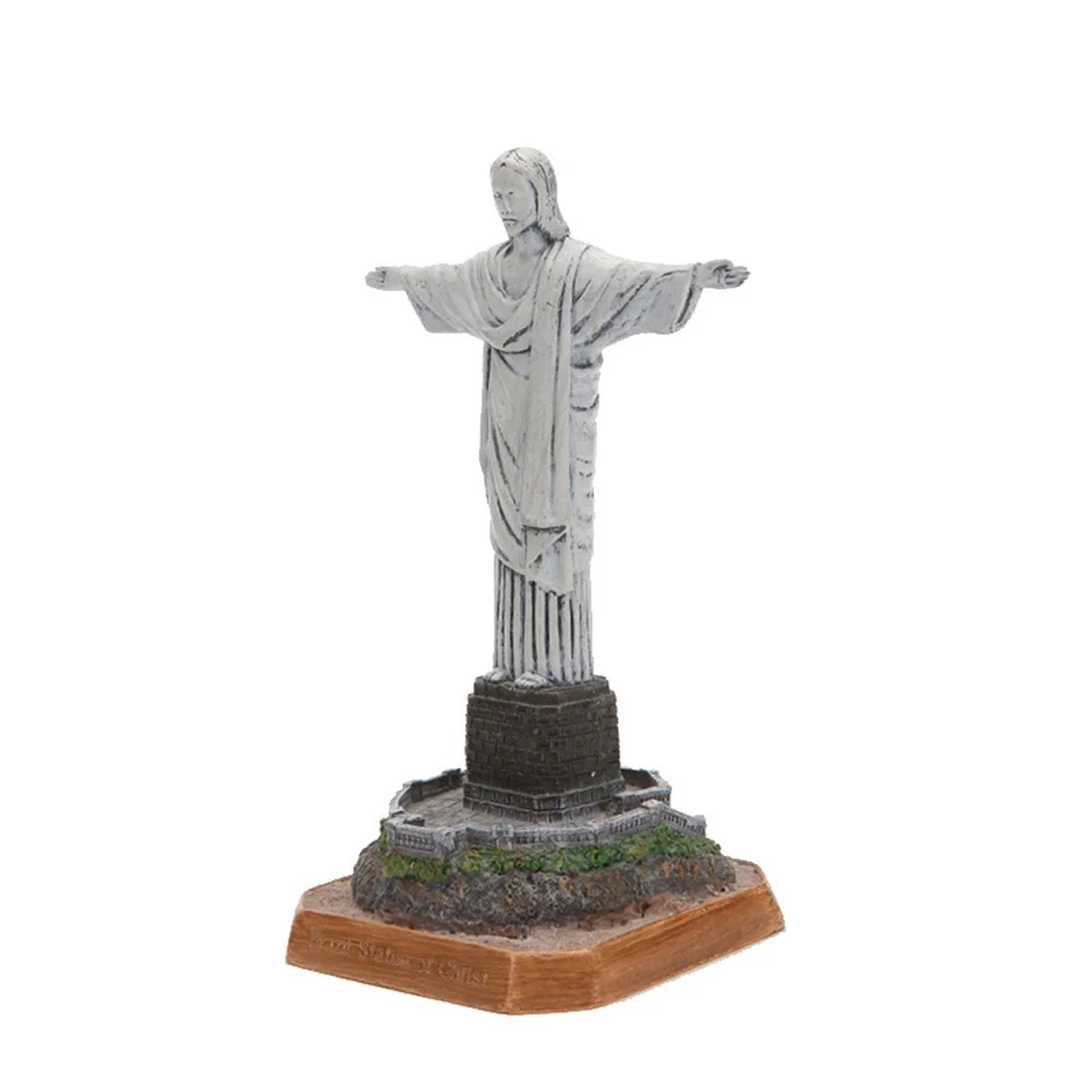 Statue du Christ rédempteur en résine vue de face sur fond blanc