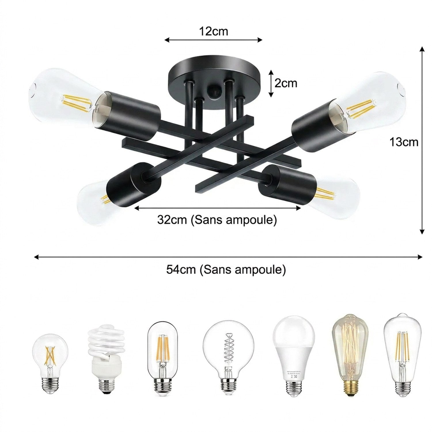 Dimensions du lustre Sputnik 4 bras en cm