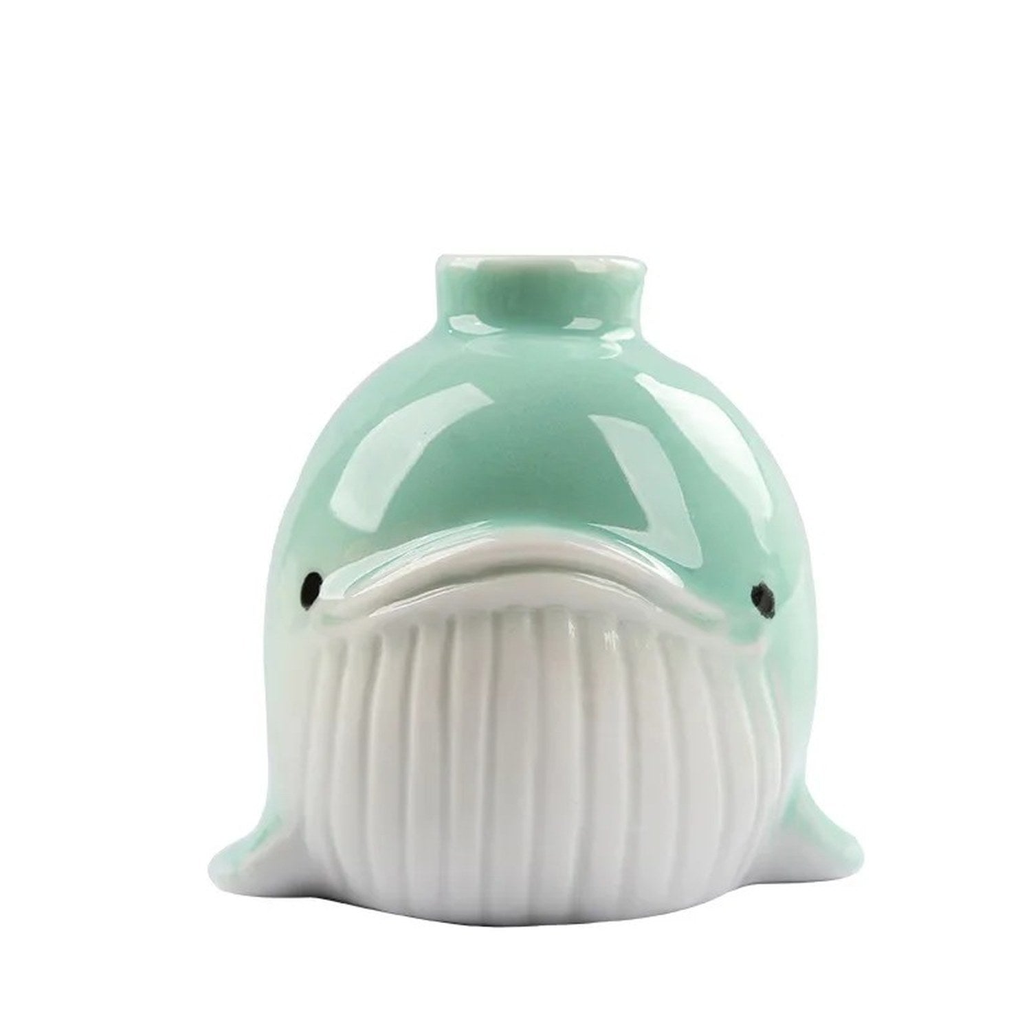 Vase baleine céramique turquoise fond blanc - vue de face
