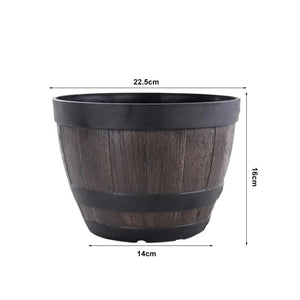 Dimensions pot de fleur tonneau résine 22,5cm diamètre haut 14cm bas 16cm hauteur