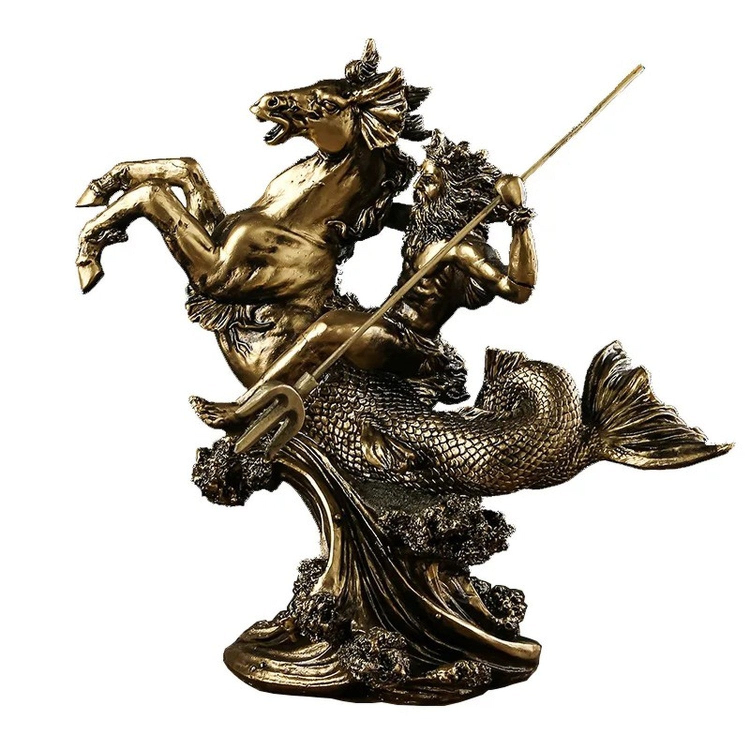 Statue Poséidon fond clair résine bronze finition antique toute hauteur