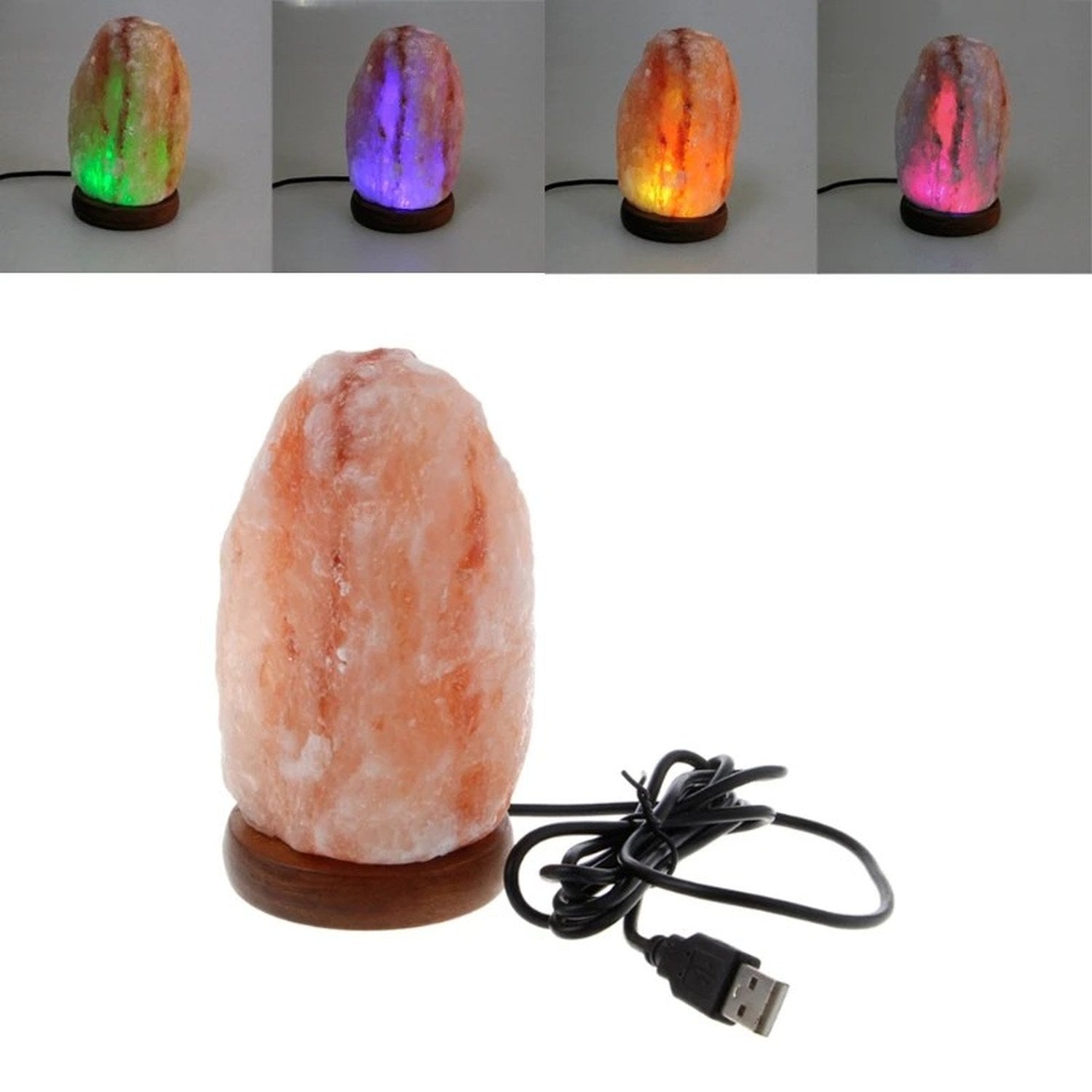 Lampe de sel de l'Himalaya avec câble USB et quatre teintes de lumière