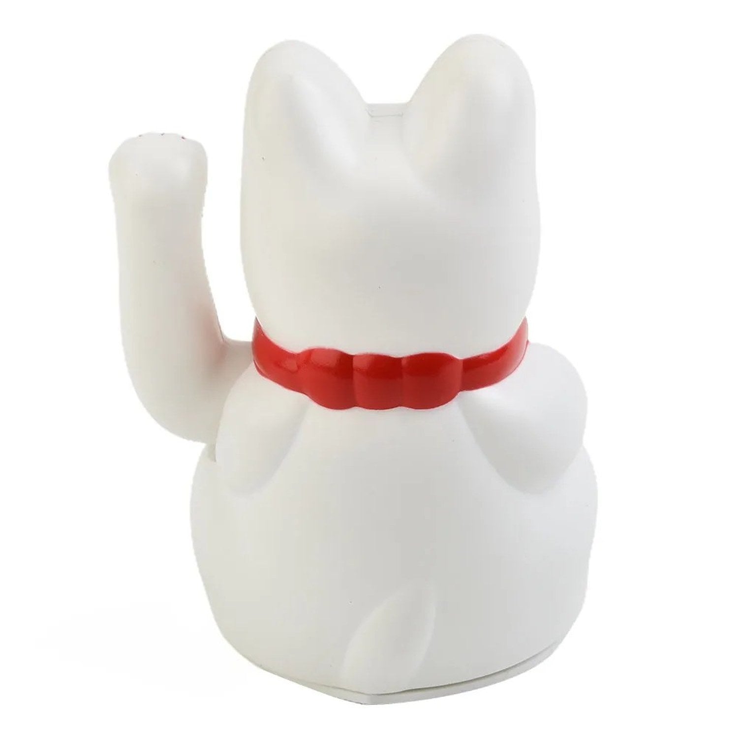 Figurine chat porte-bonheur vue de dos montrant le compartiment à piles