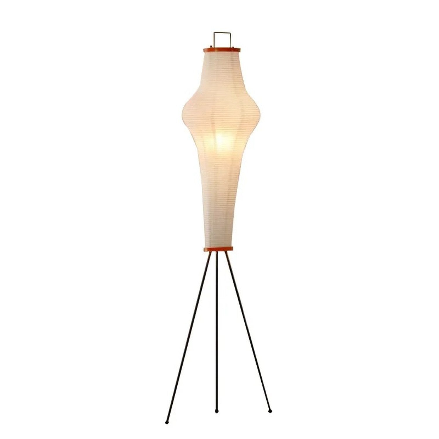 Lampadaire japonais trépied métal noir abat-jour papier de riz fond blanc