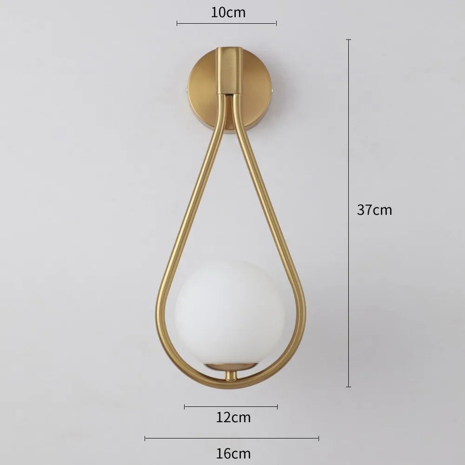Schéma des dimensions de l'applique murale boule de verre en cm