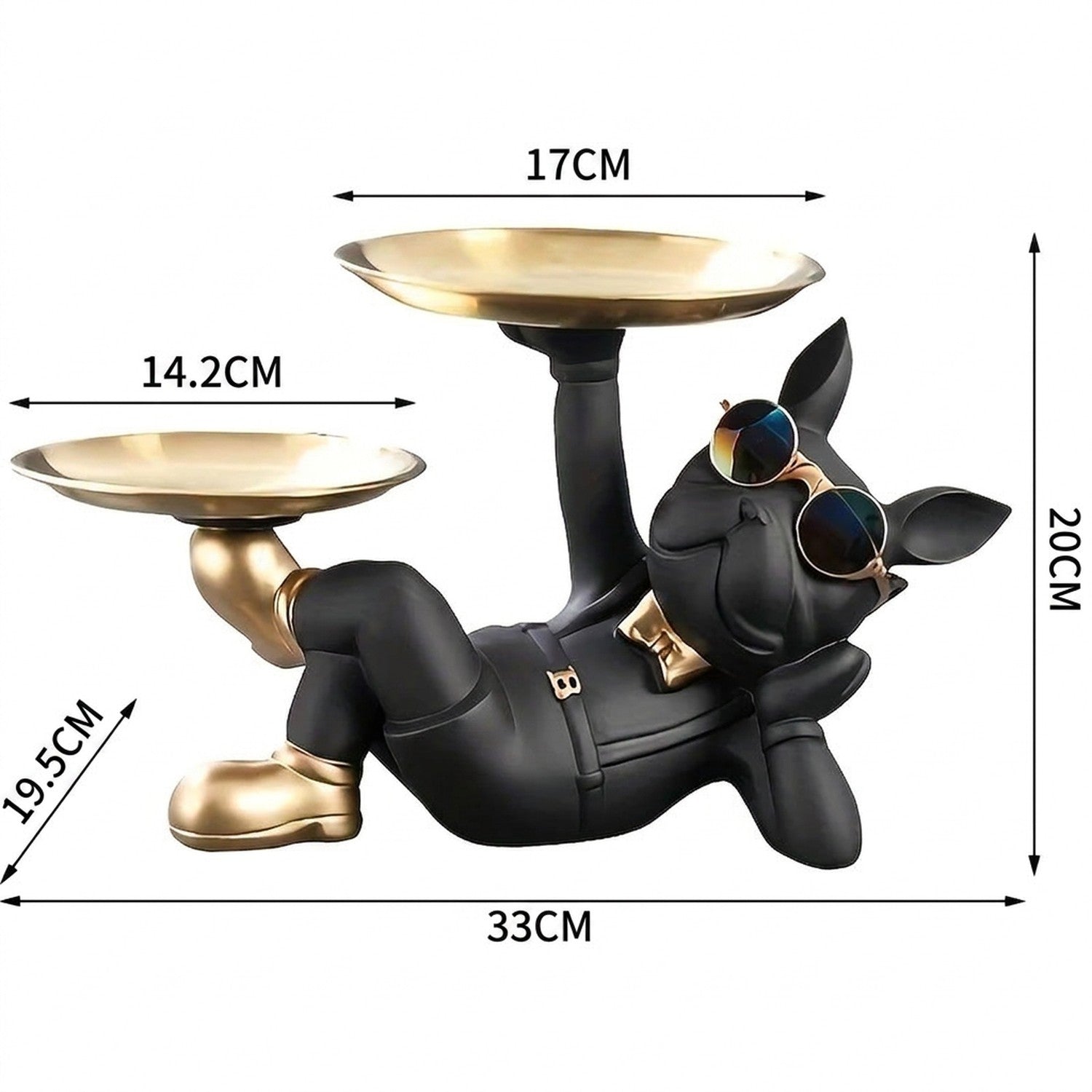 Dimensions de la statuette bouledogue décoratif en résine