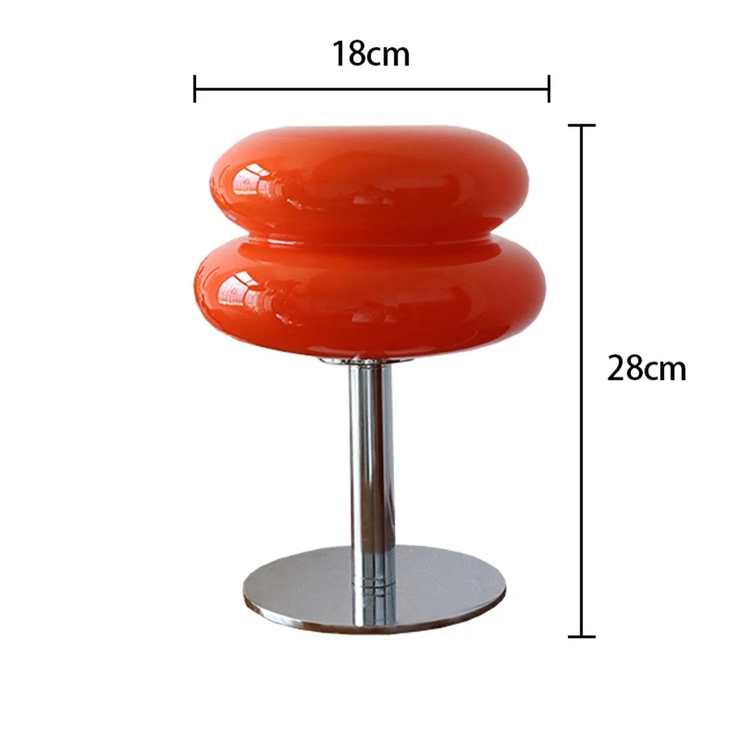 Schéma des dimensions de la lampe de chevet macaron 18 cm de large et 28 cm de haut