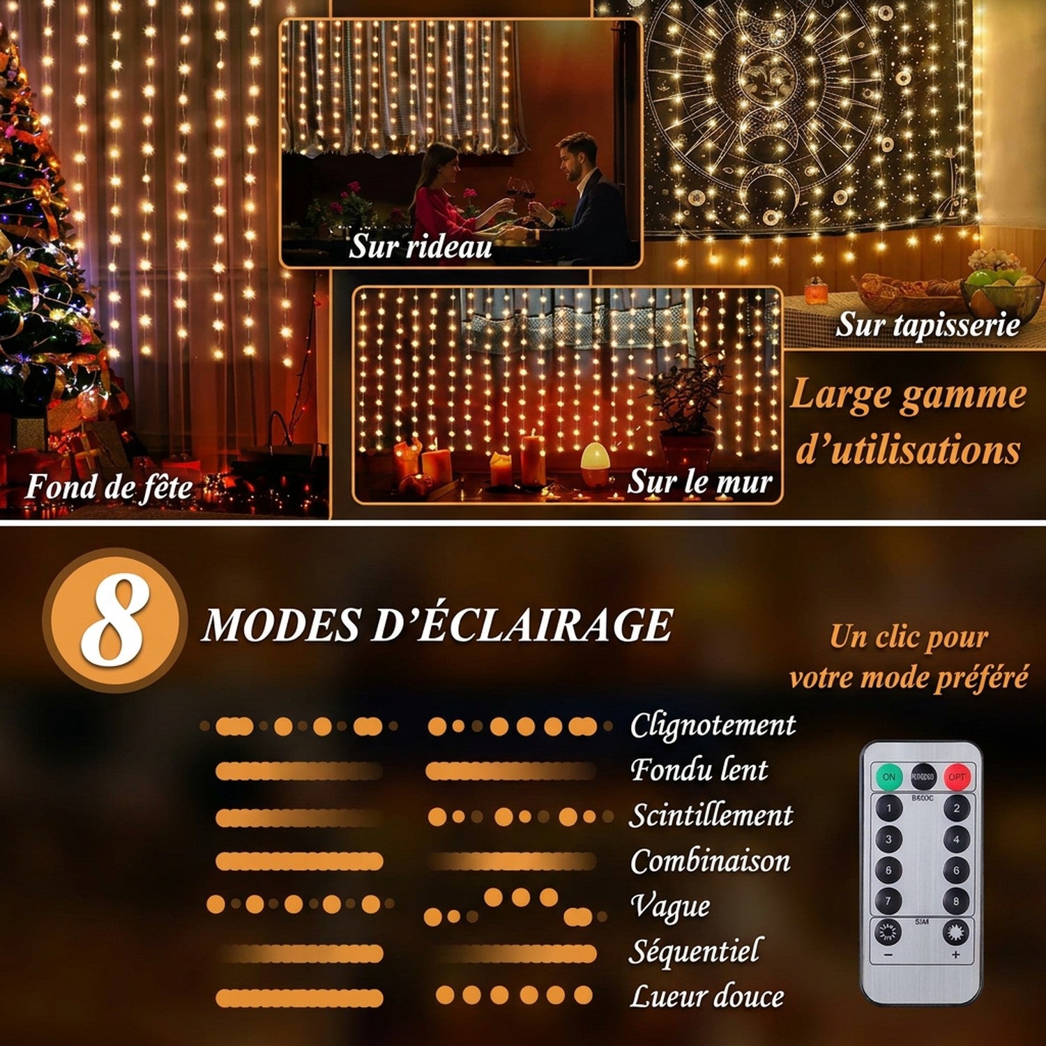 Rideau lumineux LED présentation 3m×1m 3m×2m 3m×3m