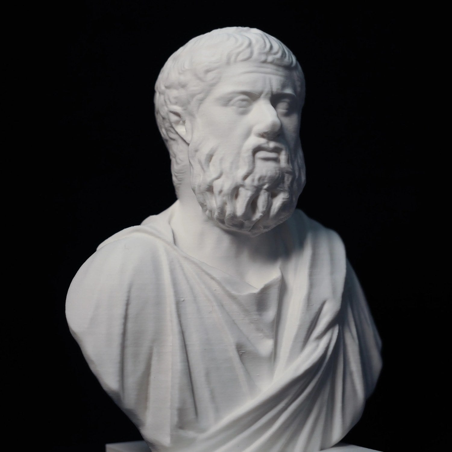 Gros plan sur le visage du buste de Platon impression 3D