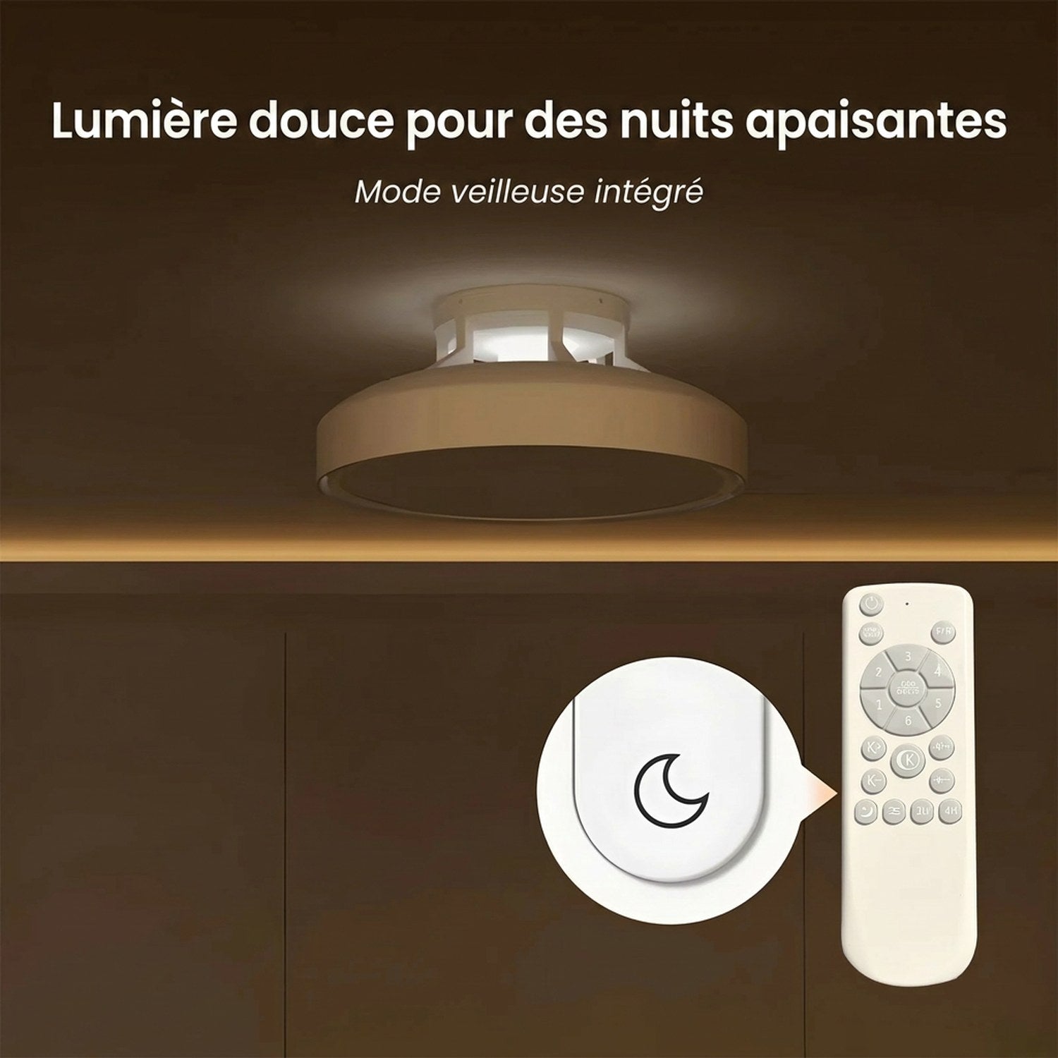 Comparatif lumière principale et veilleuse du plafonnier LED blanc sans pale