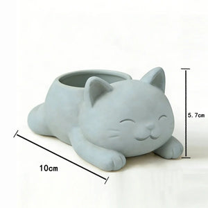Dimensions du pot chat gris 10 cm de longueur et 5,7 cm de hauteur