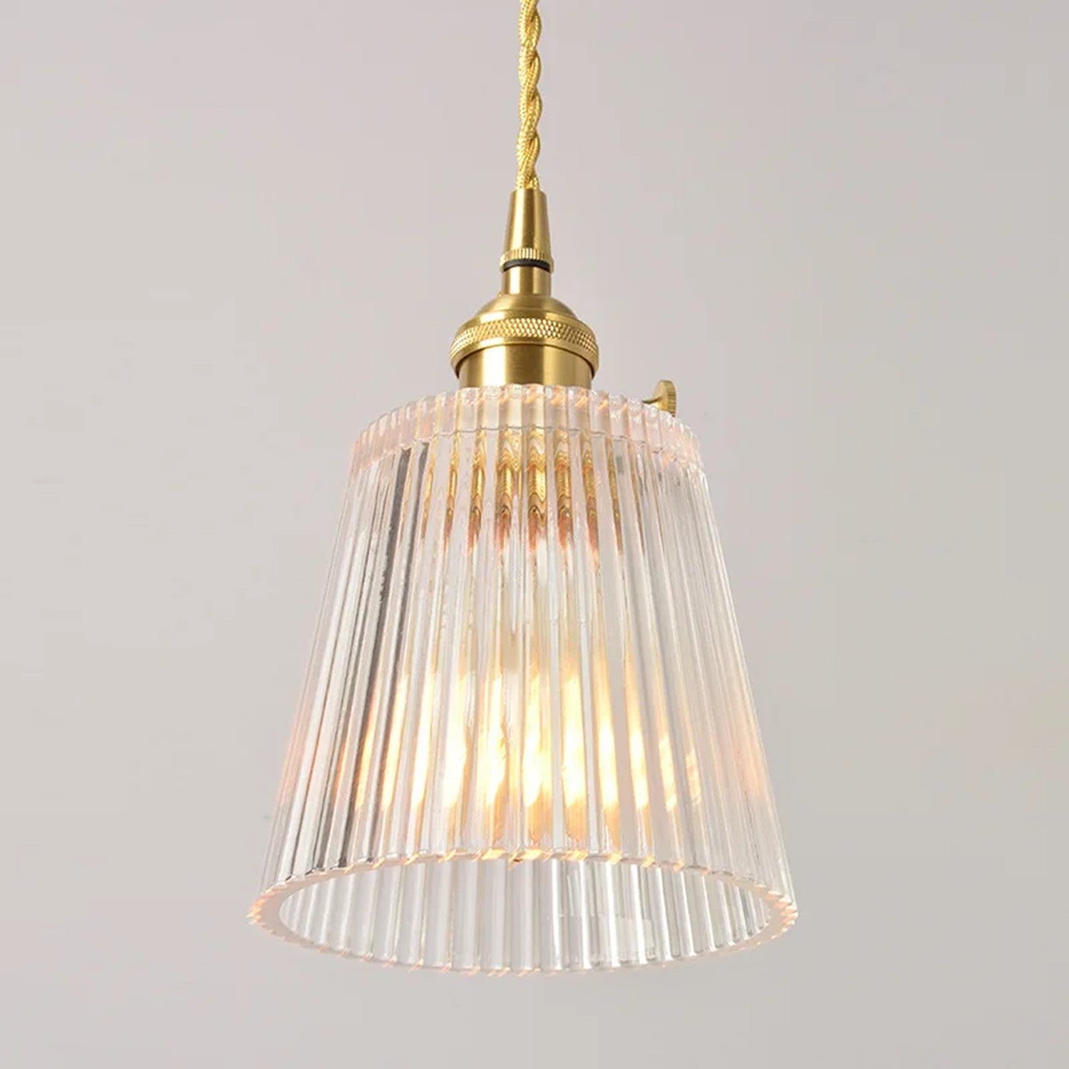 Suspension verre strié transparent laiton doré vintage E27 — vue 5