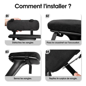 Schéma en français des quatre étapes d'installation du coussinet